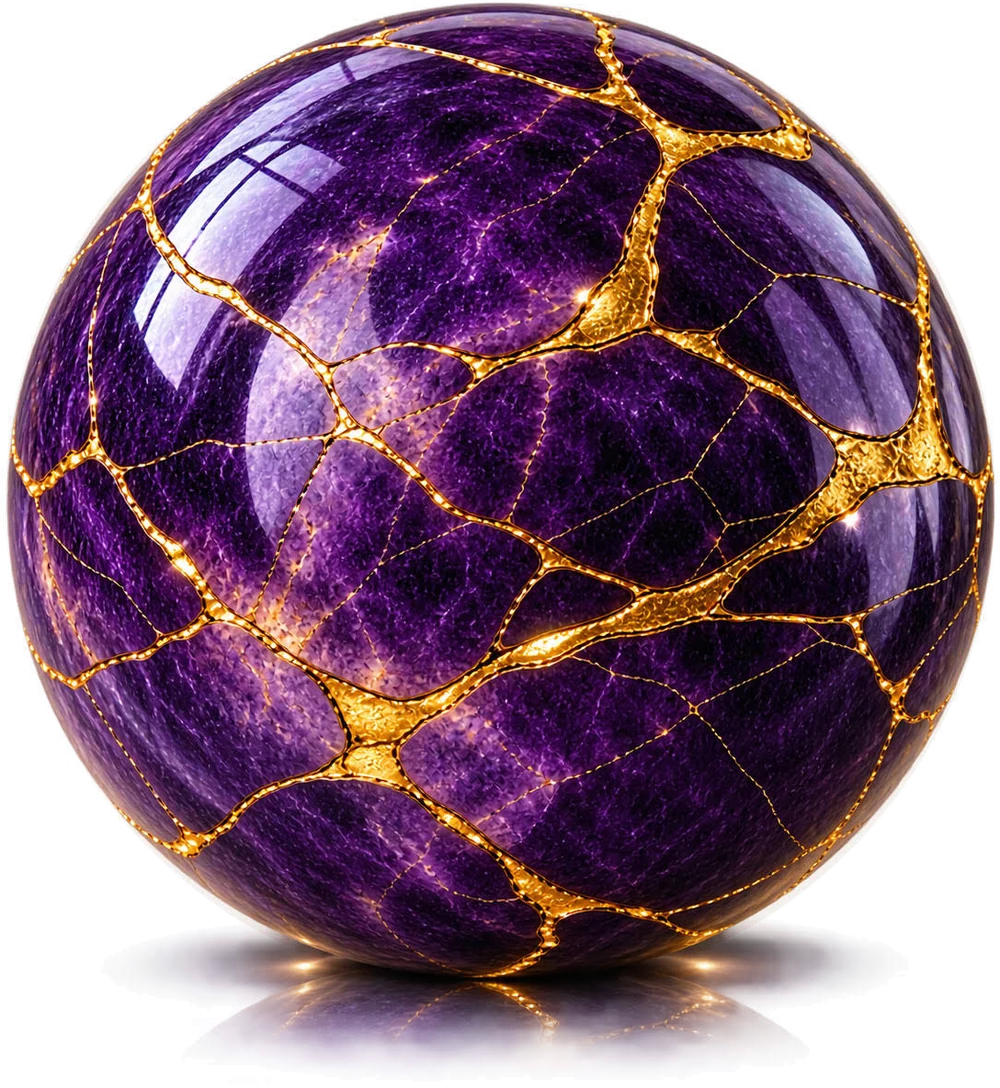 The cracked purple and gold sphere from the cover of Traumapreneur